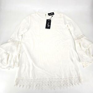 Myzen White Long Bell Sleeve Blouse Size 40 US M NWT